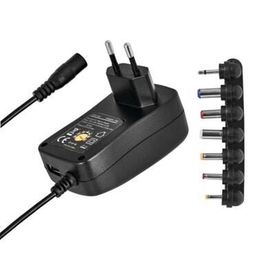 Univerzální spínaný napájecí adaptér, nastavitelný 3-12V/1,5A s USB a hřebínkem
