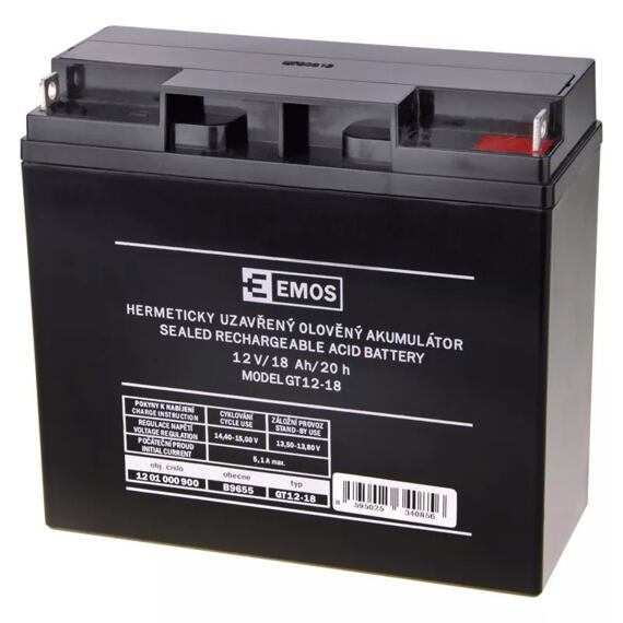 Bezúdržbový olověný akumulátor 12 V/18 Ah AGM B9655 Terminál 12x12mm