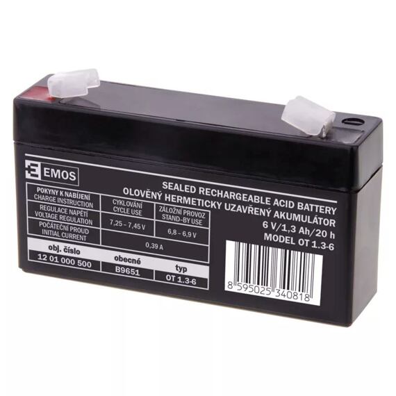 Bezúdržbový olověný akumulátor 6 V/1,3 Ah AGM B9651 Faston  4,7 mm