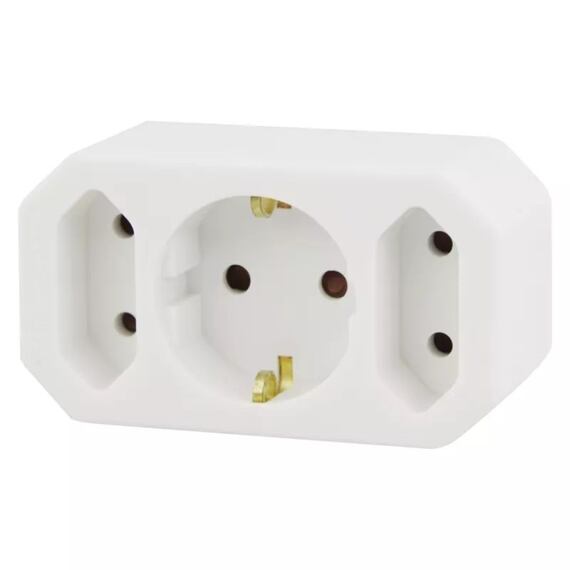 Zásuvka rozbočovací SCHUKO 2x plochá + 1x kulatá, bílá
