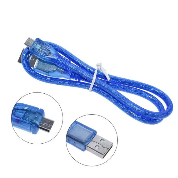 Micro USB 2.0 kabel propojovací, A - Micro USB, samec - samec, transparentně-modrý, délka 0,5m